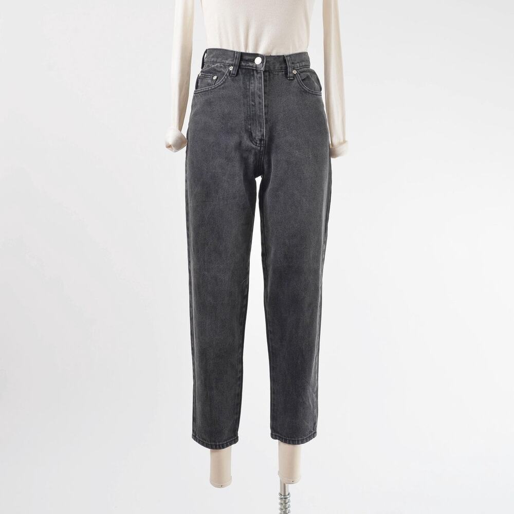 Vintage 90s Washed Black High Waist Tapered Leg Cropped Jeans size XS
